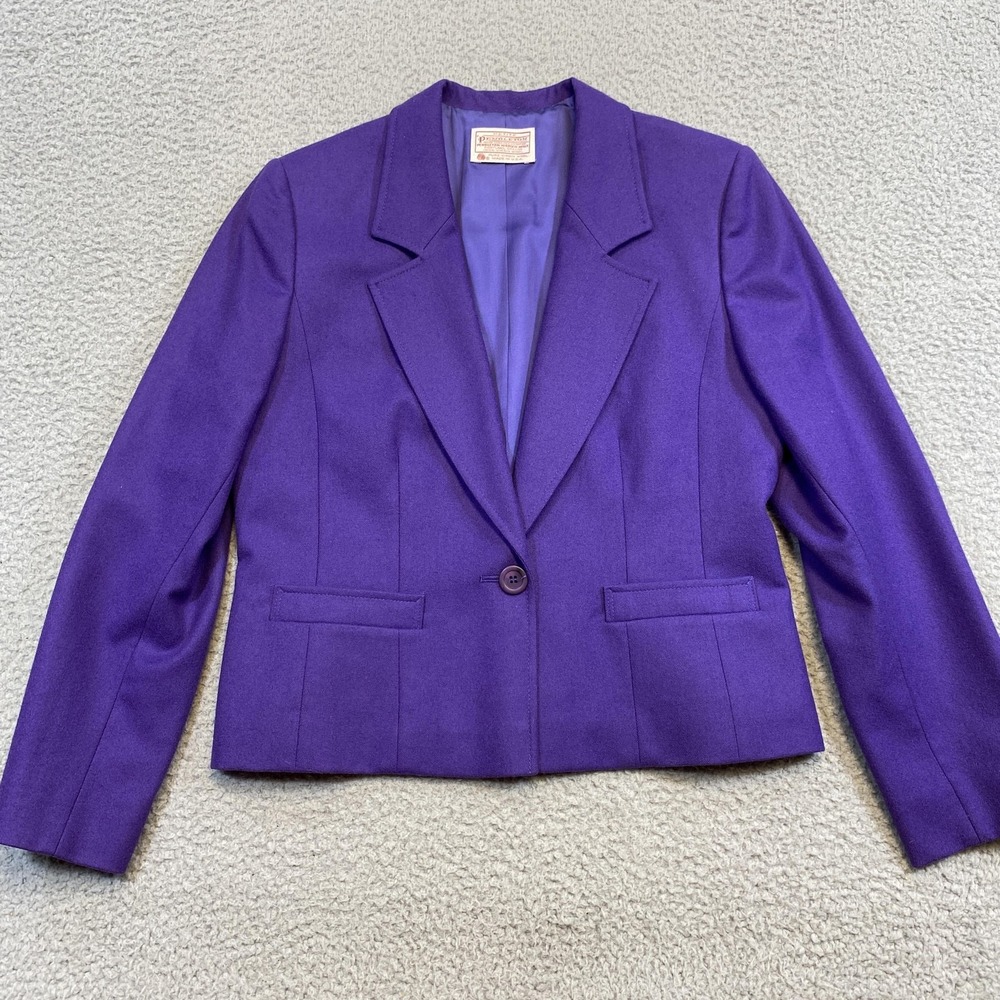 Vintage Pendleton Jacket Womens 10 Petite‎ Purple Wool Blazer Made USA 90s